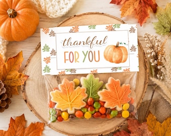 Adornos para bolsas de galletas de otoño, Adorno para bolsa de otoño "GRACIAS por TI", Adorno imprimible para Acción de Gracias, Adorno para bolsas de dulces de Acción de Gracias, Decoración de galletas