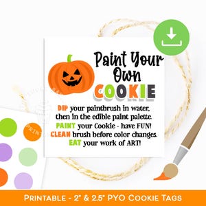 PYO Cookie Kit Tags, PYO Halloween Cookies, Paint your own Instructions & Directions, Paint Your Own Cookie Halloween, PYO Jack-o-lantern
