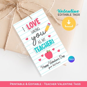 Printable Teacher Valentine Gift Tag, EDITABLE Canva Teacher ...