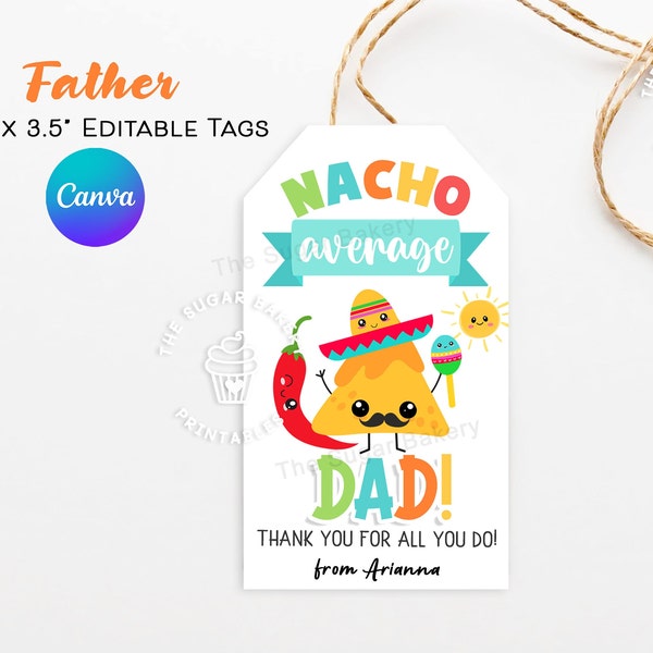 EDITABLE Father's Day Tag, NACHO Average Dad Tag, Father's Day Gift from kids daughter son wife, Mexican Fiesta Taco theme tag, Dad gift tag