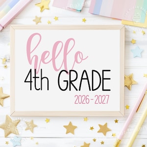 First Day of 4th Grade Printable Sign First Day School Sign Photo Prop Back To School Download 4th Grade Sign Pink Script Sign Girl PINK101