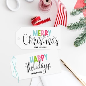 Etichetta regalo di Buon Natale MODIFICABILE Etichette regalo di Buone Feste per bambini Etichette di Natale per insegnanti Etichetta carina personalizzata colorata scritta a mano