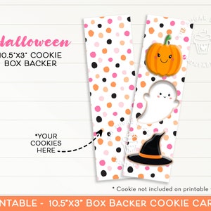 Suporte de caixa de biscoitos de Halloween para impressão, cartão de biscoitos de feliz Halloween de 10,5 "x 3", cartão de biscoitos fantasma de abóbora de bolinhas, cartão de biscoitos de suporte de caixa