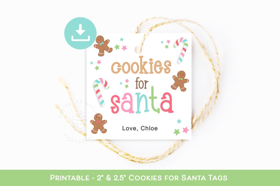 COOKIES for SANTA Cookie Tag, Candy Cane Gingerbread Cookie Tag ...
