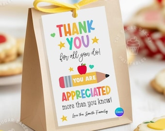 Teacher Thank you tags EDITABLE TEACHER Appreciation Gift Tag Printable Teacher Appreciation Week Teacher gift tag template digital download