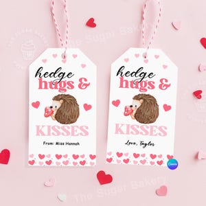 Etiqueta de Dia dos Namorados Hedgehugs & Kisses editável, Etiqueta de Dia dos Namorados para impressão, Presente de Dia dos Namorados para sala de aula, Presentes de ouriço, Cartão de etiqueta de Dia dos Namorados de ouriço