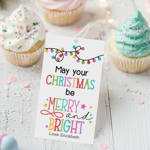 Merry & Bright Christmas Gift Tag, Christmas Cookie Tag, Colorful Christmas gift tag, Printable Merry Christmas Gift Tag, personalized tags