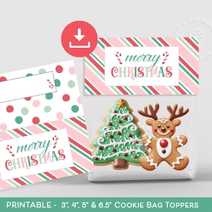 Topper voor snoepzakjes, zakjes voor snoepzakjes, toppers voor kerstzakjes, afdrukbare zakjes voor kerstkoekjes, toppers voor snoepgoed, zakjes met snoepjes