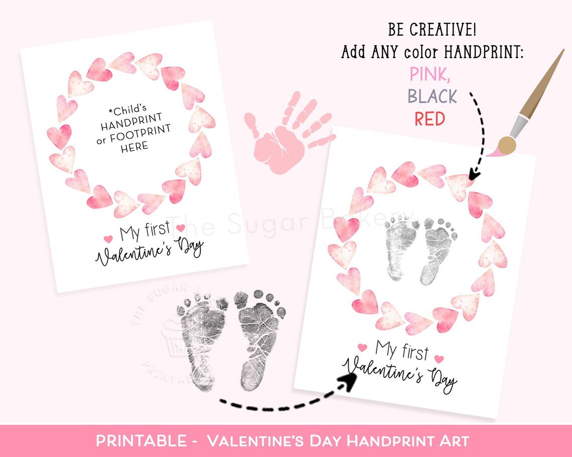My First Valentines Day Footprint Handprint Art Baby's 1st Valentines ...