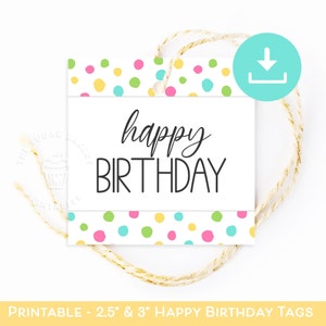 Happy Birthday TAGS, Regenbogen Keksanhänger zum Ausdrucken, Regenbogen Geburtstagskeksanhänger, Happy Birthday Anhänger für Kinder, Geburtstagsgeschenkanhänger