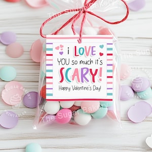 Druckbare MONSTER Valentine-Tags, ich liebe dich so viel, es ist SCARY, Monster-Cookie-Tag, Dinosaurier Dino Valentine Sweet Leckerei für Klassenzimmer-Tag
