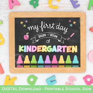 First day of KINDERGARTEN SIGN Printable 1st Day of school Kindergarten board chalkboard sign rainbow pastel girl kindergarten sign NEON101