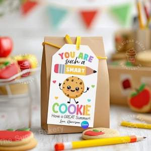 あなたはとても賢いクッキータグ、学年末の生徒へのギフトタグ、印刷可能な学年末のクッキータグ、1つの賢いクッキータグ、先生からの贈り物