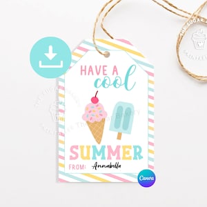 Étiquette d'été COOL, étiquette MODIFIABLE de crème glacée glacée, étiquette d'été doux, étiquettes de fin d'année scolaire, cadeau pour les étudiants de l'enseignant