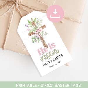 Lui è risorto TAG DI PASQUA, Etichette per biscotti di Pasqua stampabili, Etichetta di Pasqua con croce floreale, Etichetta regalo di Pasqua cristiana di Gesù, Regalo per insegnante di scuola domenicale