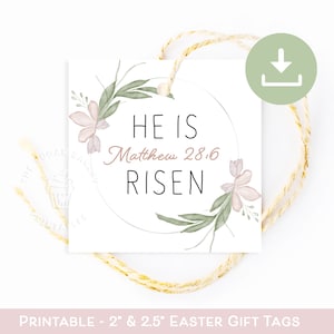 Etichetta di Pasqua "He is Risen", etichette per biscotti di Pasqua stampabili, etichetta per corona di Pasqua floreale, etichetta regalo di Pasqua cristiana di Gesù, regalo per insegnante di scuola domenicale