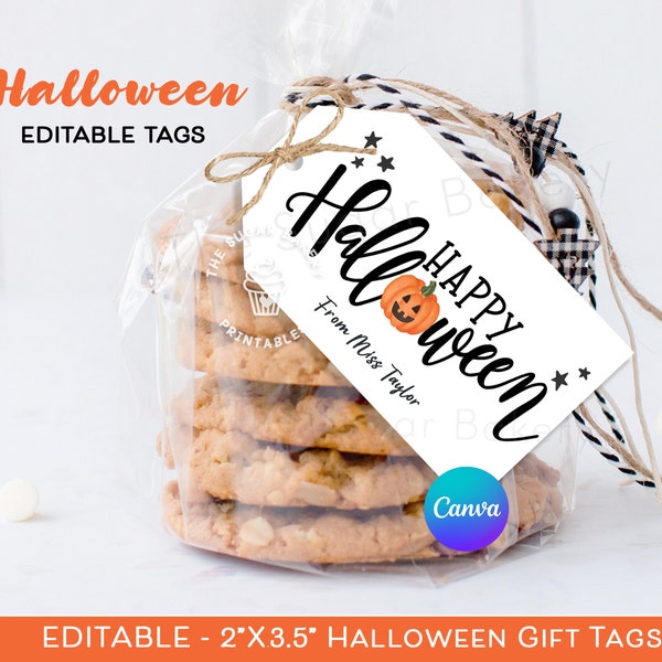 EDITABLE Halloween Gift Tags, Happy Halloween Cookie Tags, Trick or Treat Tag, Halloween gift from Teacher for kids, Halloween tag printable