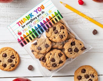 先生への感謝の気持ちを込めたお菓子バッグトッパー 4インチ、5インチ、6.5インチの先生への感謝の気持ちを込めたクッキー、先生への感謝の気持ちを込めたバッグトッパー、先生スタッフへのギフトタグカード