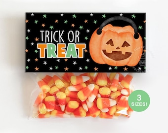 Halloween Treat Bag Topper, Trick or Treat Halloween Jack O Lantern Pumpkin Topper Printable Halloween Bag Topper Classroom favor goodie bag