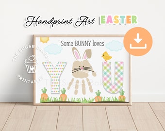 Easter HANDPRINT ART, Printable Easter Bunny Handprint Craft, Easter Crafts for Kids Preschool Toddlers Handprints, Easter Handprint Craft