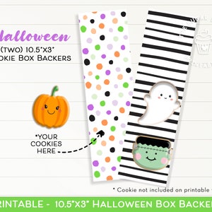 Druckbare Halloween Cookie Box Backers, Polka Dot & Stripes 10,5 "x3" Halloween Cookie Backer, Halloween Cookie Box Backer Karte Geist Monster