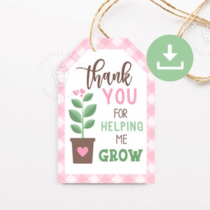 Étiquettes-cadeau d'appréciation du professeur imprimables, merci de m'avoir aidé à grandir Étiquettes imprimables, étiquettes-cadeaux de fin d'année, étiquettes-cadeaux de plantes succulentes