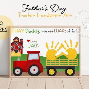 Handafdruk kunstambachten voor Vaderdag, tractor boerderij afdrukbare vaderdag handafdruk kunst, voetafdruk aandenken cadeau, je bent heel leuk papa