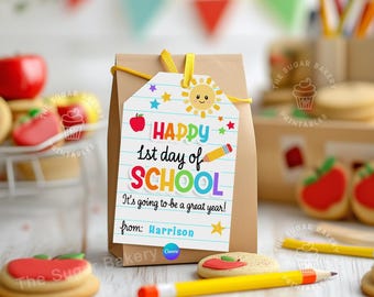 First day of school tags EDITABLE, Welcome BACK to SCHOOL Tags, Happy 1st Day School Printable Tags Back to school Teacher Student treat tag
