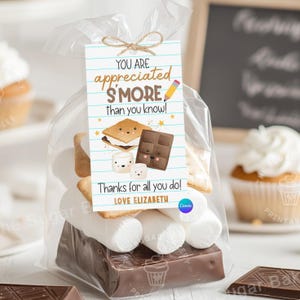 Étiquette-cadeau S'more modifiable IMPRIMABLE Étiquette de remerciement Smore Vous êtes apprécié Enseignant employé Étiquette de cadeau d'appréciation du personnel Téléchargement immédiat