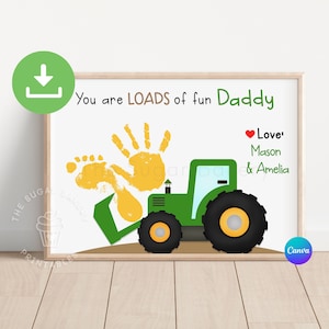 Arte dell'impronta a mano EDITABLE, Trattore verde Festa del papà Artigianato per impronta a mano per papà, Sei un sacco di divertimento Papà, Festa del papà modificabile del nonno