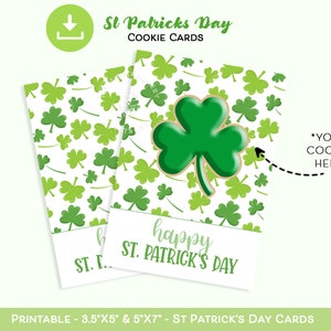 Carte de cookie joyeux Saint-Patrick, carte de cookie imprimable Saint-Patrick, carte de cookie irlandais porte-bonheur trèfle trèfle de la Saint-Patrick