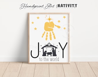 Christmas NATIVITY Handprint Art, Joy to the world, Sunday School Craft, Birth of Jesus Art, Preschool Handprint Craft, Nativity Handprint