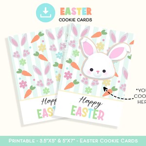 Carte à biscuits Joyeuses Pâques oreilles de lapin, cartes à biscuits mini et 5 x 7, carte à biscuits de Pâques, carte à biscuits imprimable de Pâques, étiquette de carte à biscuits oreilles de lapin