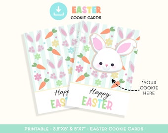 Happy Easter Bunny Ears Cookie Card, Mini and 5x7 COOKIE CARDS, Easter Cookie Card, Easter Printable cookie card, Bunny Ears Cookie Card Tag