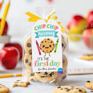Chip Chip Hooray it&#39;s the First Day School Tags, 1st day of school Cookie tag, Back to school gift bag crayon tags, classroom kids favor tag