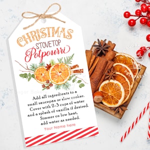 Étiquette-cadeau de Noël pot-pourri sur la cuisinière, parfums de Noël des fêtes, enseignant personnel employé voisin cadeau étiquettes de faveur téléchargement numérique imprimable