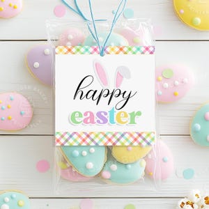 Étiquettes imprimables de lapin de Pâques, étiquettes de biscuits de plaid de Joyeuses Pâques, étiquettes de Joyeuses Pâques, étiquette de Pâques imprimable, étiquettes de régal de Pâques étiquette de faveurs de classe