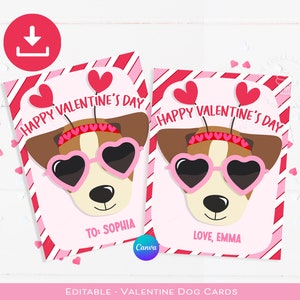 Editable DOG Valentines for kids, Classroom Valentines Day Cards for Kids, Girls Valentine, Valentine cards classroom, Dog valentine cards