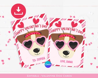 Editable DOG Valentines for kids, Classroom Valentines Day Cards for Kids, Girls Valentine, Valentine cards classroom, Dog valentine cards