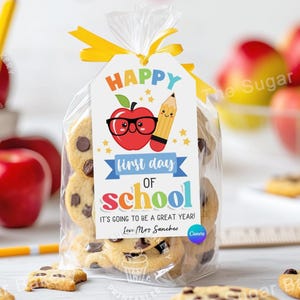 Happy first day of School tags, EDITABLE First Day of school gift tag, Back to school Gift tag for teacher kids students classmates favors