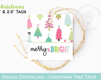 Merry & Bright Weihnachtsbaum-Plätzchen-Tags, Weihnachtsbaum-Geschenk-Tags, Frohe Weihnachten süße Leckerli-Tags, Weihnachtsgeschenk-Tags, Feiertags-Geschenkanhänger