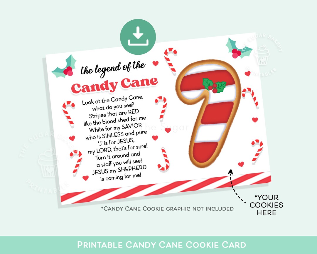Legend of the Candy Cane Cookie Card, Printable Candy Cane Poem Cookie ...