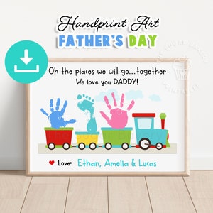 Artesanía artística con huellas de manos para el Día del Padre, recuerdo artístico de huellas de manos imprimibles del Día del Padre, regalo artesanal de hermanos y niños a papá papá