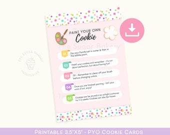 Printable PYO COOKIE Card Instructions, Instant Download Paint Your Own Cookie Card, PYO Cookie Instructions Valentines Birthday Easter kit
