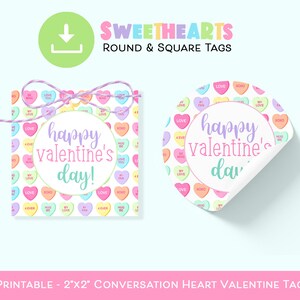 Etiqueta de regalo de San Valentín imprimible, etiqueta de corazones de conversación, etiqueta de regalo dulce, etiqueta de galleta de San Valentín redonda y cuadrada, etiquetas de feliz día de San Valentín