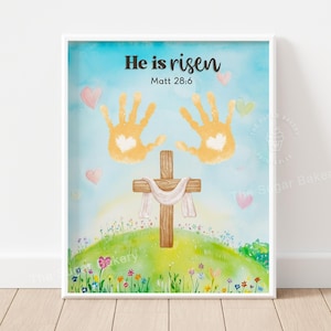 Easter Handprint Craft Christian Resurrection Cross Art Sunday School Jesus Craft for Kids Toddler Sunday School Craft HE IS RISEN wall art
