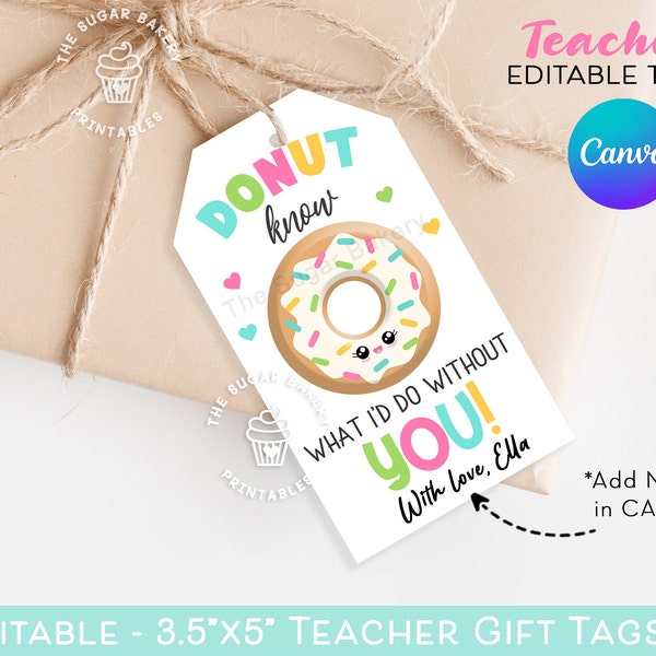 DONUT Teacher Appreciation TAG, Donut Know What I would do, Teacher Appreciation Tag, Donut Gift Tag, Staff Employee Appreciation Editable