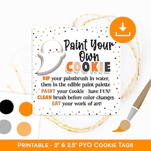 PYO Cookie Kit Tags, PYO Halloween Cookies, Malen Sie Ihre eigenen Anweisungen und Anweisungen, Malen Sie Ihren eigenen Keks Halloween, PYO Kit Ghost Pumpkin