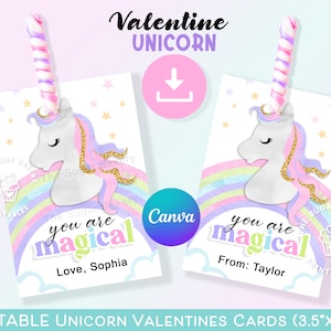 Titular de piruleta de unicornio editable, eres tarjetas de San Valentín de unicornio MÁGICO, San Valentín de aula, San Valentín UNICORNIO, Tarjetas de San Valentín de unicornio