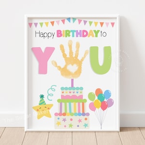 Anniversaire empreinte de main artisanat imprimable bricolage joyeux anniversaire fête activité gâteau souvenir enfants empreinte de main artisanat d'art imprimable fête d'anniversaire